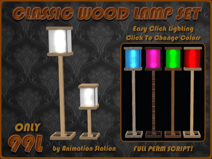 Easy Click Lamps - Classic Wood Lamp Set - FULL PERM Script!