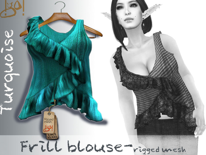 !gO! Frill Blouse - Turquoise (wear)
