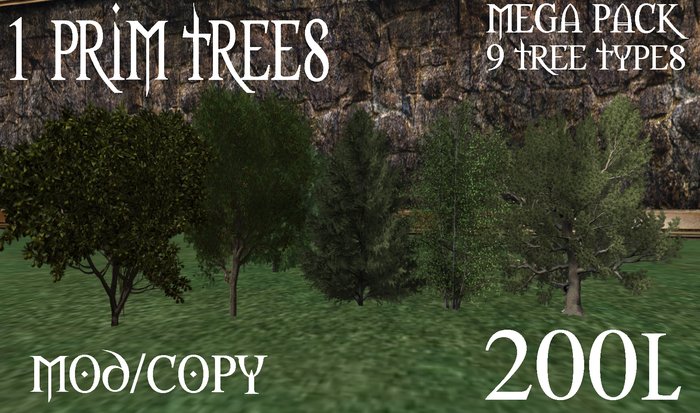 box of nine 1 prim trees (boxed)