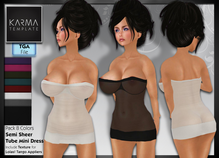 Karma Template - Tga - Semi Sheer Tube Mini Dress with Lolas Tango - 8 Colors