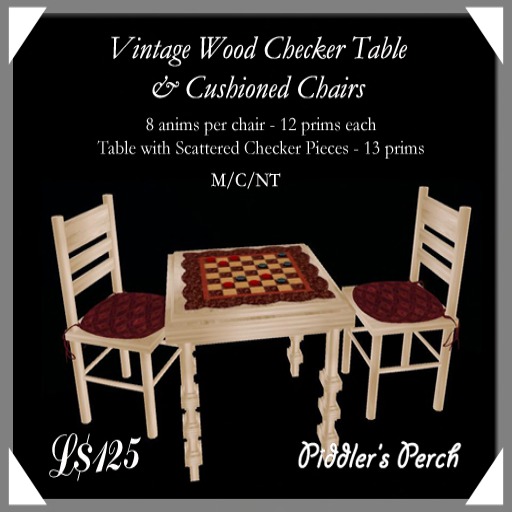 [PP] Vintage Wood Checker Table & Chairs
