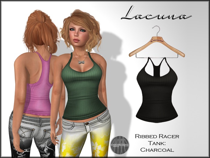 *LACUNA* Ribbed Racer Tank - Charcoal