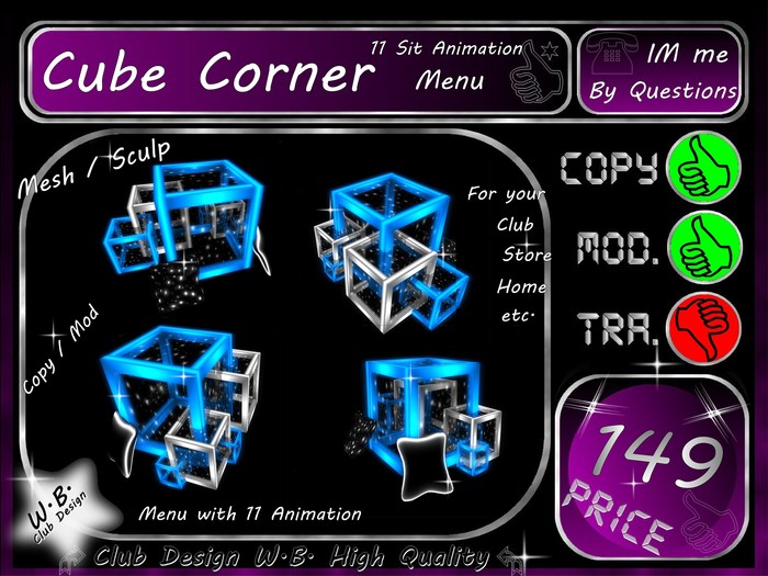 Cube Corner & 11 Sit Animation ( Menu )