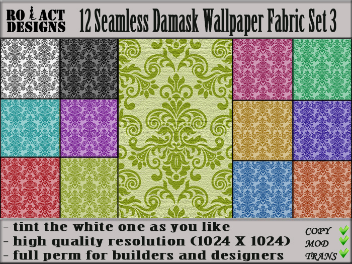Ro!Act Designs 12 Damask Wallpaper Fabric Set 3
