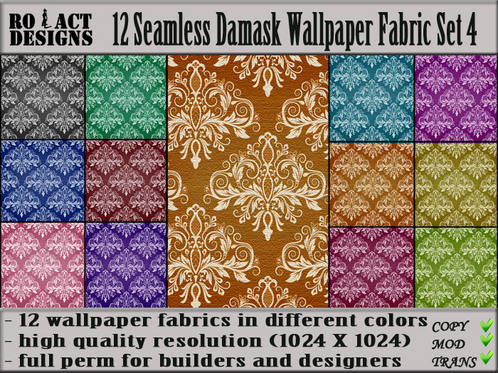Ro!Act Designs 12 Damask Wallpaper Fabric Set 4