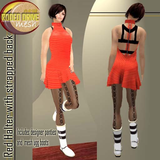 43M Red Halter Mesh Dress with ugg boots