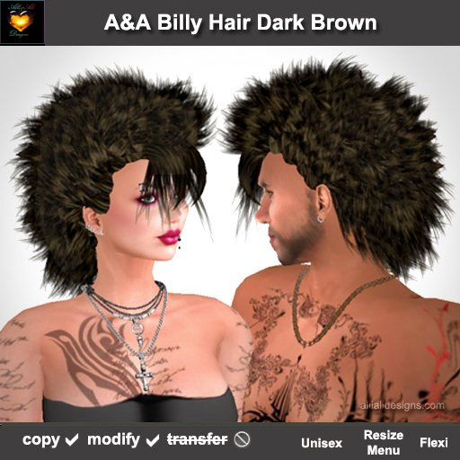 A&A Billy Hair Dark Brown (Special Color). Unisex punk mohawk hairstyle