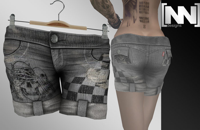 [nn] -Jeans Shorts Mesh -skulls