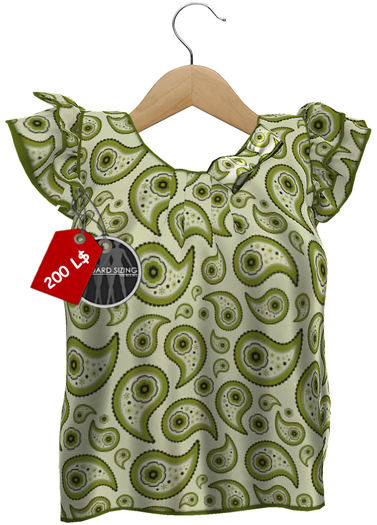 J.H.C. *Minka* MESH Ruffle Sleeve Top (GREEN PAISLEY)