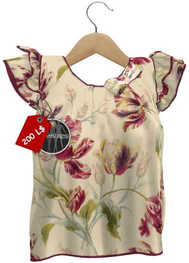 J.H.C. *Minka* MESH Ruffle Sleeve Top (CREME FLORAL)