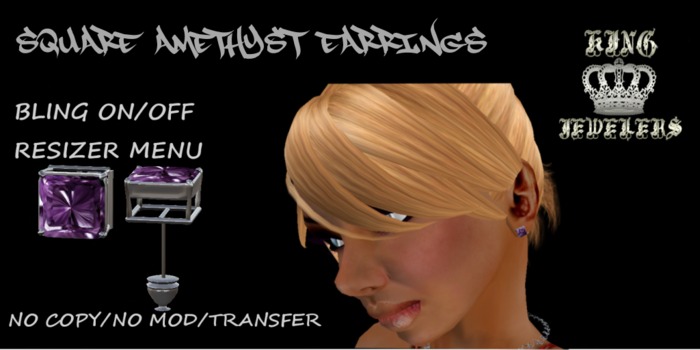 KJ-AMETHYST SQUARE EARINGS (BOXED)