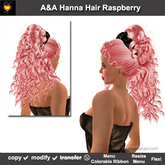 A&A Hanna Hair Raspberry (Special Color). Curly half-updo with menu colorable ribbon