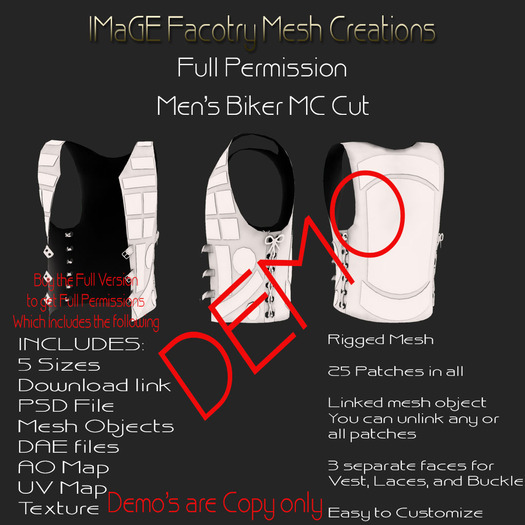 Second Life Marketplace DEMO of FP Men's Biker MC Cut