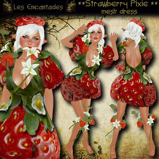 Strawberry Pixie - Mesh elven fairy outfit **OUTLET ITEM**
