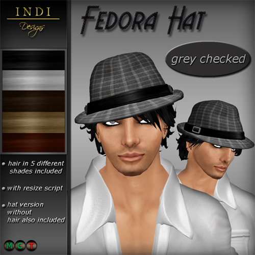 INDI Designs - Fedora Hat grey checked
