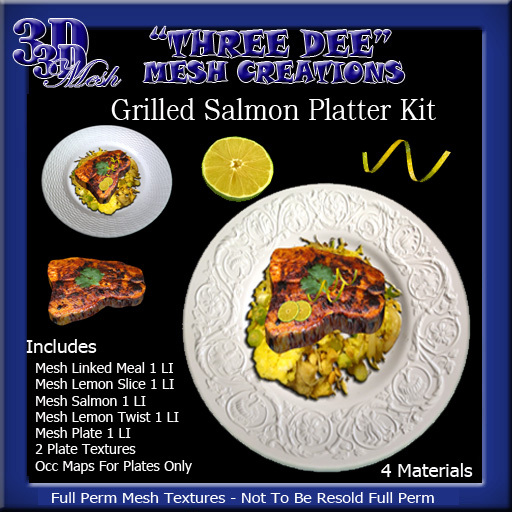 Second Life Marketplace TD Mesh Grilled Salmon Meal Kit