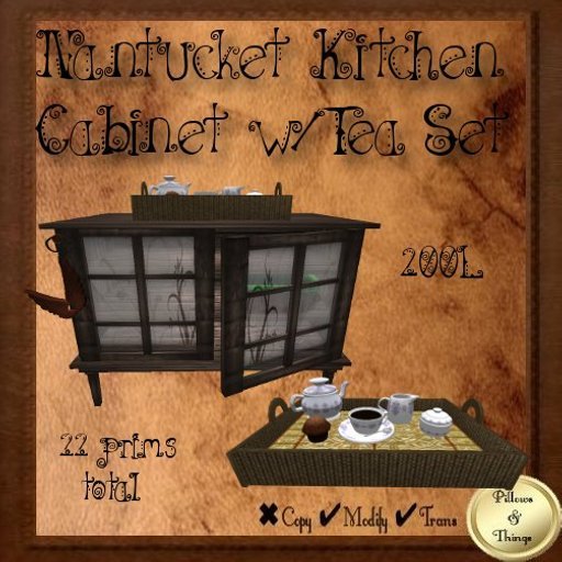 P&T- Nantucket Kitchen Cabinet with Tea Set