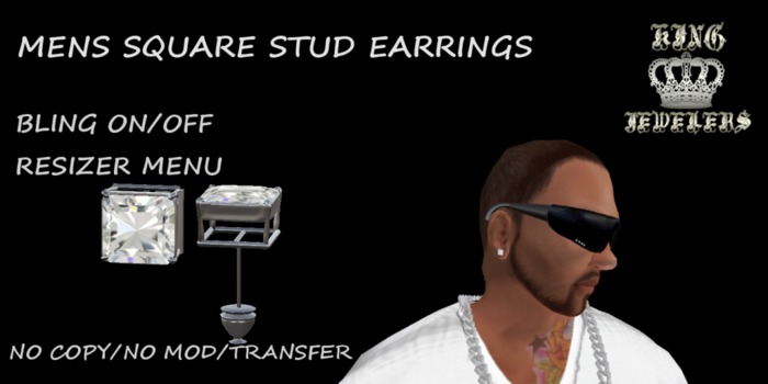 KJ-MENS DIAMOND SQUARE EARINGS (BOXED)