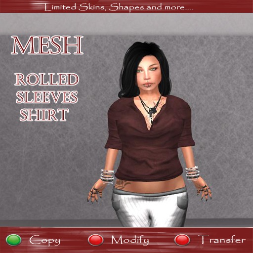 .::[> C.H.D <]::. [MESH] Rolled Sleeves Shirt DarkRed 