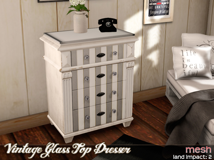 Second Life Marketplace [zombie_doll] Vintage Glass Top Dresser