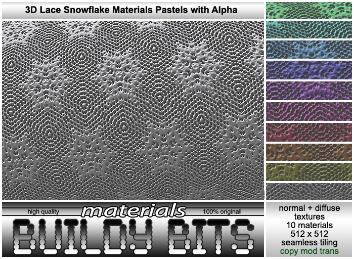 ~Buildy Bits~ 3D Lace Snowflake MATEREALS Pastel with Alpha box