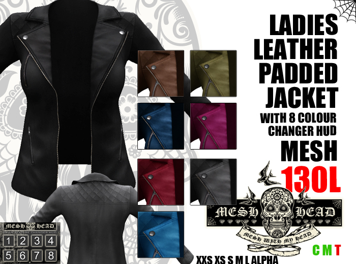 Mesh Head - Ladies Padded Leather Jacket - All Sizes