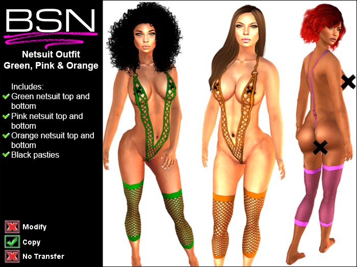 BSN Netsuit Outfit - Green, Pink & Orange