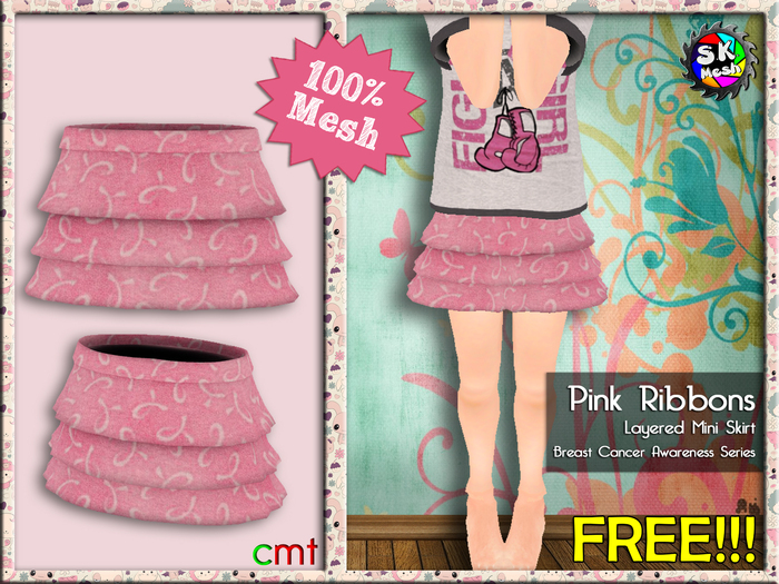 [SKM] FREE GIFT Pink Ribbons Layered Mini Skirt MESH