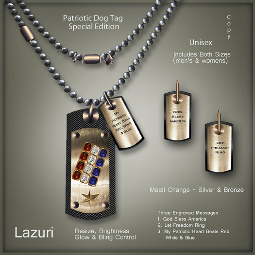 [< Lazuri >]  Patriotic Dog Tag Necklace  - Unisex - SALE