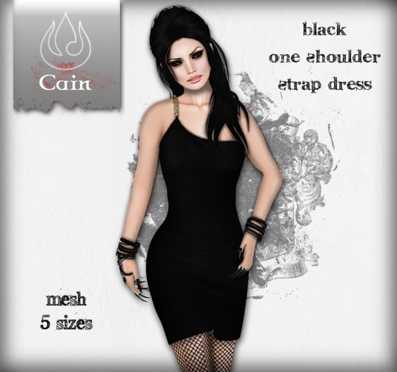 Cain - Black -  One Shoulder Strap Dress