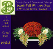 Mesh Fall  Window Flower Box:Orange Mums Ornamental Cabbage - 1 Prim