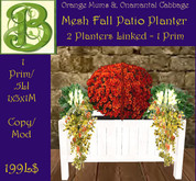 Mesh Fall Patio Planter Orange  Mums &  Ornamental Cabbage .- 2 Planters = 1 Prim