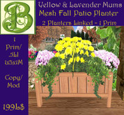 Mesh Fall Patio Planter  Yellow &  Lavender Mums.- 2 Planters = 1 Prim