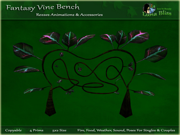 Fantasy Vine Bench - 4 Prims Copyable (boxed)
