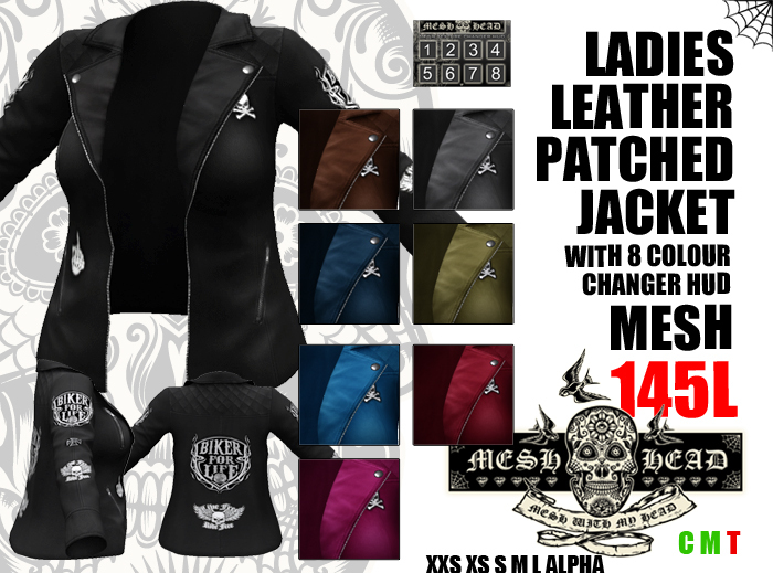 Mesh Head - Ladies Leather Biker Jacket - All Sizes
