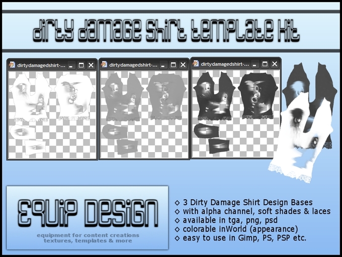 Dirty Damage Shirt Template Kit (tga, png, psd) over 50% OFF