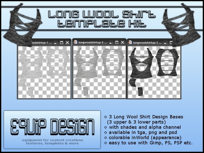 Long Wool Shirt Template Kit (tga, png, psd) over 50% OFF