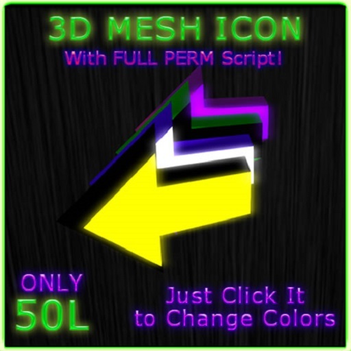 3D Mesh Icon [Arrow] - Click to change colors FULL PERM Script - 1 Prim
