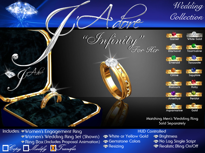 !J'Adore! "Infinity" Wedding Ring Set ~ Includes Engagement Ring Box with Proposal Animation