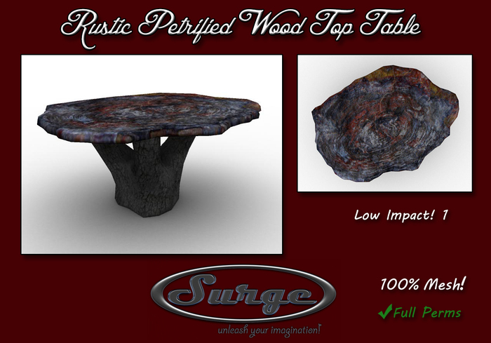 Rustic Petrified Wood Top Table - Full Permission! - Updated - Low Impact 1 Prim