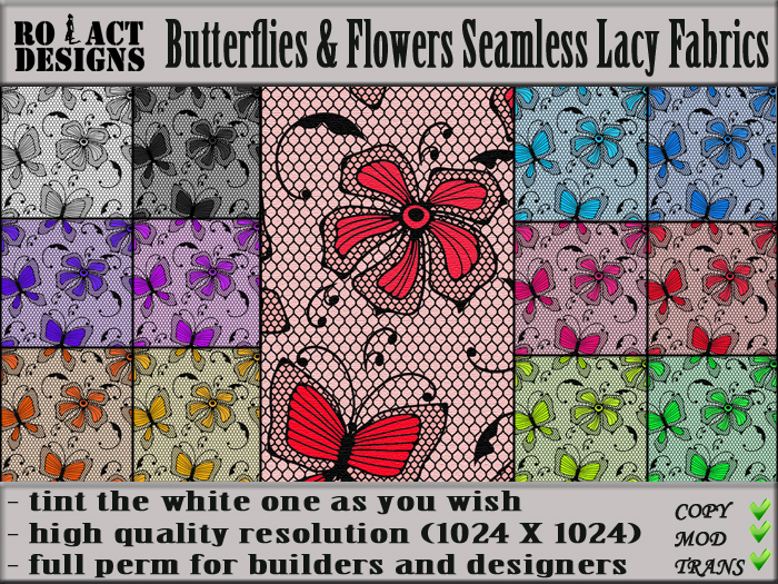 Ro!Act Designs 12 Butterflies & Flowers Seamless Lacy Fabrics