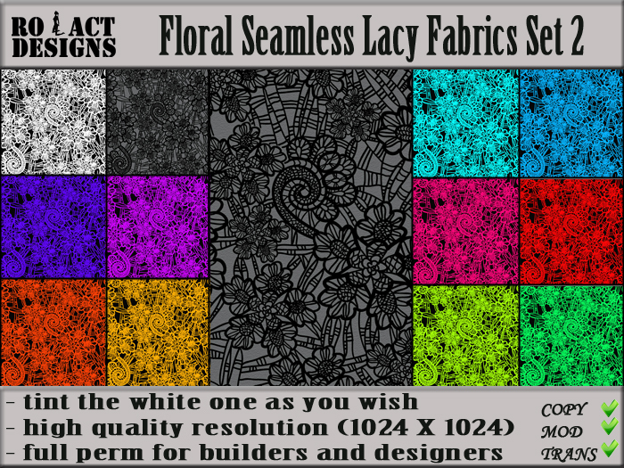 Ro!Act Designs 12 Floral Seamless Lacy Fabrics Set 2