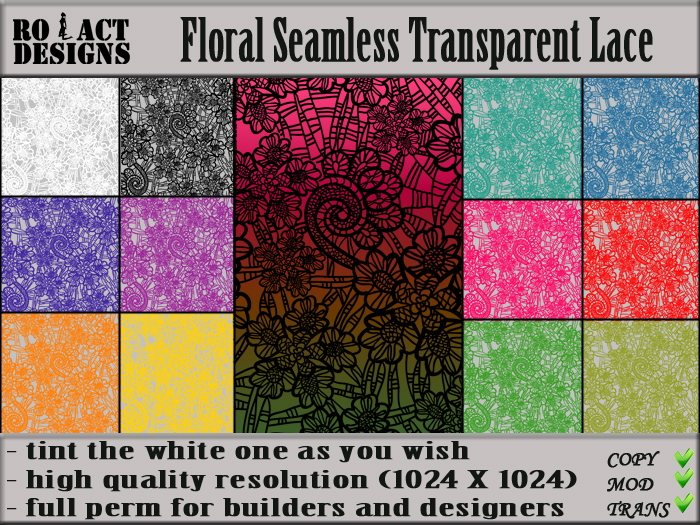 Ro!Act Designs 12 Floral Seamless Transparent Lace