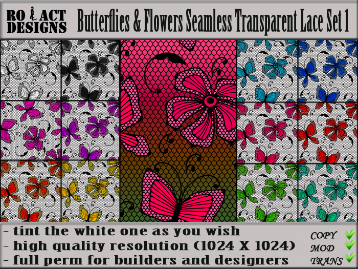 Ro!Act Designs 12 Butterfly & Flower Seamless Transparent Lace Set 1
