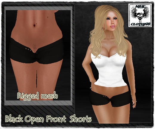 MIUK Open Front Shorts ( Black) XS.S.M.L.XL