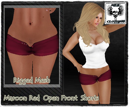MIUK Open Front Shorts ( Maroon red ) XS.S.M.L.XL