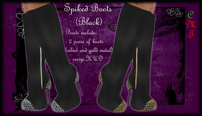 ~SPC~ Snakeskin Spiked Boots-Black