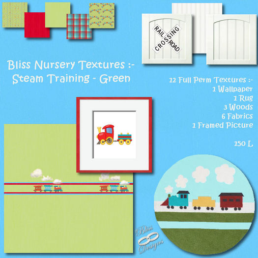 Bliss Nursery Textures - Steam Training - Green - Box
