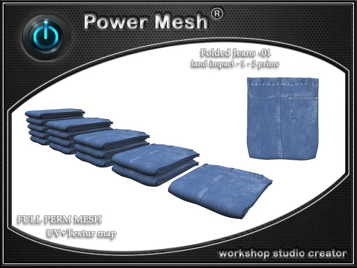 - { POWER MESH } - Full Perm Folded Jeans -01