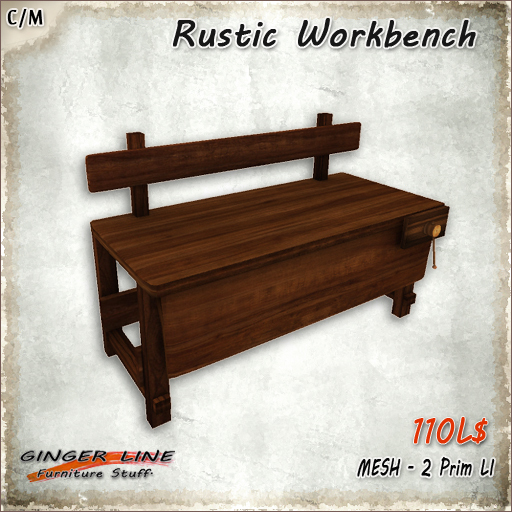 [Ginger Line] Rustic Workbench in Wood - 2 prim LI